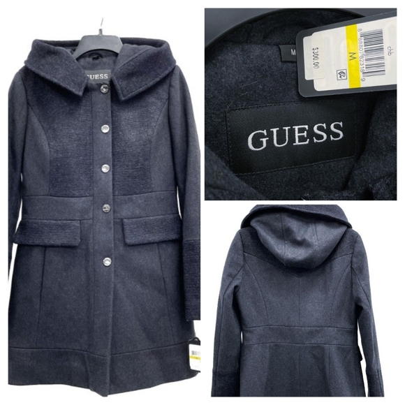 Ladies BlackGuessdesigner coatwith Hood